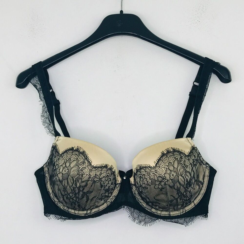 Hunkemoller 36B Bra Beige Black Lace Detail Padded Underwire T-Shirt BJ20